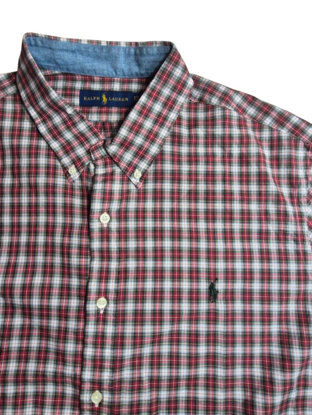 Ralph Lauren Men's XXL Red Plaid Short Sleeve Button Down Shirt 100% Cotton